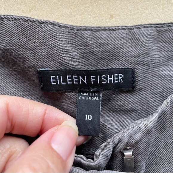 Eileen Fisher Brown Lyocell Linen Blend Straight Leg Trouser w/ Yoke - 10 - Picture 4 of 8